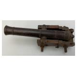 EST. $125.00-$225.00 Miniature Cast Iron Black Powder Signal Cannon (Missing Wheels) 7 1/2"