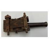 EST. $125.00-$225.00 Miniature Cast Iron Black Powder Signal Cannon (Missing Wheels) 7 1/2"