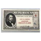 1952 REBUBLICAN National Convention Assistant Sergeant At Arms Certificate And Medal With Ribbon