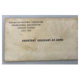 1952 REBUBLICAN National Convention Assistant Sergeant At Arms Certificate And Medal With Ribbon