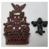 Vintage Ornate Casty Iron Wall Hanging Letter Holder And Cast Iron Acorn Paperweight