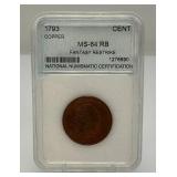 1793 Cent MS-64-RB Fantasy RESTRIKE National Numismatic Certification Sealed In Case