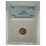1796 Half Dime MS-68  Gallery Mint COPY National Numismatic Certification Sealed In Case