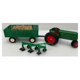 Collectible Die Cast Row Crop 70 Tractor With Plastic Hay Wagon, Plow & Hay Bale