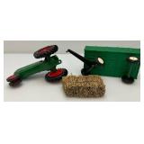 Collectible Die Cast Row Crop 70 Tractor With Plastic Hay Wagon, Plow & Hay Bale