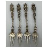 Antique 800 Silver?  Georgian Heraldic Forks Set Of Four 110.89 Grams