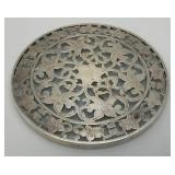 Sterling Silver Overlay Glass 6" Trivat Tray With Lily Design No Mongram