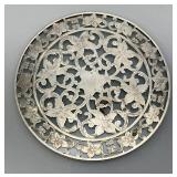 Sterling Silver Overlay Glass 6" Trivat Tray With Lily Design No Mongram