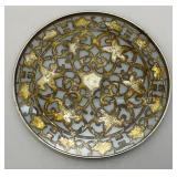 Sterling Silver Overlay Glass 6" Trivat Tray With Lily Design No Mongram