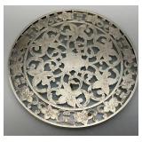 Sterling Silver Overlay Glass 6" Trivat Tray With Lily Design No Mongram