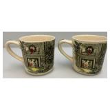 Set Of Vintage Johnson Brothers Merry Christmas Coffee Mugs (Some Crazing Present In Clear Coat)