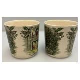 Set Of Vintage Johnson Brothers Merry Christmas Coffee Mugs (Some Crazing Present In Clear Coat)