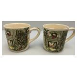 Set Of Vintage Johnson Brothers Merry Christmas Coffee Mugs (Some Crazing Present In Clear Coat)