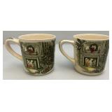 Set Of Vintage Johnson Brothers Merry Christmas Coffee Mugs (Some Crazing Present In Clear Coat)
