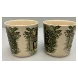 Set Of Vintage Johnson Brothers Merry Christmas Coffee Mugs (Some Crazing Present In Clear Coat)