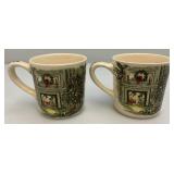 Set Of Vintage Johnson Brothers Merry Christmas Coffee Mugs (Some Crazing Present In Clear Coat)