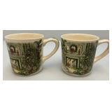 Set Of Vintage Johnson Brothers Merry Christmas Coffee Mugs (Some Crazing Present In Clear Coat)