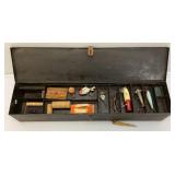Antique Metal Tackle Box With Antique Wooden Lures And More