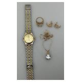 Reprduction Zgucci Watch And 925 Cubic Zirconia Necklace And Earring Set