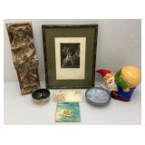 Misc. Vintage Items Including Gnome Cookie Jar, Etching And More