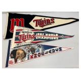 Vintage Misc. Minnesota Twins Pennants Including Large Felt And More
