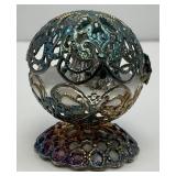 Antique RARE Sterling Silver? Ornate Sphere Trinket Box Nativity Scene 1 1/2" x 1 3/4"