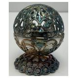 Antique RARE Sterling Silver? Ornate Sphere Trinket Box Nativity Scene 1 1/2" x 1 3/4"