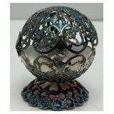 Antique RARE Sterling Silver? Ornate Sphere Trinket Box Nativity Scene 1 1/2" x 1 3/4"