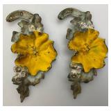 Antique Heavy Cast Iron Floral Curtain Hold Backs