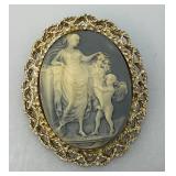 Vintage Exquisite Blue Resin Cameo Brooch 1 3/4" x 2 1/4"
