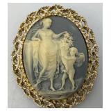 Vintage Exquisite Blue Resin Cameo Brooch 1 3/4" x 2 1/4"