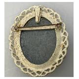 Vintage Exquisite Blue Resin Cameo Brooch 1 3/4" x 2 1/4"