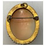 Vintage Exquisite Cameo Brooch/ Pendant And Earrings 1" x 1 1/4"