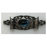 Victorian Ornate Brooch With Blue Stone (Sterling Silver?)