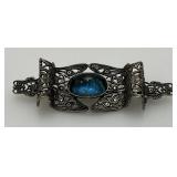 Victorian Ornate Brooch With Blue Stone (Sterling Silver?)