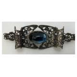 Victorian Ornate Brooch With Blue Stone (Sterling Silver?)