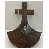 Heavy Cast Metal Porcelain Lined Holy Water Hanging Font/Stoupe 9 1/2" x 12 1/2"