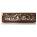 Exquisite Large Group Of Wooden Oriental Chop Sticks With Ornate Wooden Box With Mother Of Pearl In lays