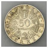 1968 Austria Vienna Parliament Ma Vintage Old Silver 50 Shilling Coin