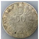 1968 Austria Vienna Parliament Ma Vintage Old Silver 50 Shilling Coin
