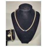 Sterling Silver Caviar Beaded Necklace & Bracelet Set