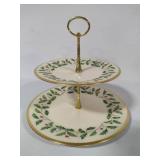 Lenox Two-Tiered Holly & Berry Server w/Gold Accents