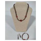 14K 1/20 Carnelian Beaded Necklace, Bracelet & Earring Set