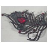 Red Rhinestone Peacock Feather Brooch