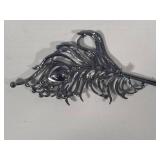 Red Rhinestone Peacock Feather Brooch