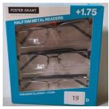 Design Optics Foster Grant Metal Reading Glasses, Half-Rim+1.75 -3 Pack + 1 Case