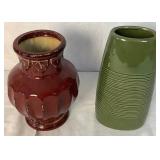 Pottery Collection - Burgundy & Greens - Lamp, Vases and Bowl