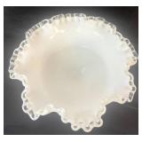 Fenton Silver Crest Milk Glass Ruffled Pedestal Bowl