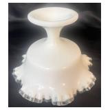 Fenton Silver Crest Milk Glass Ruffled Pedestal Bowl