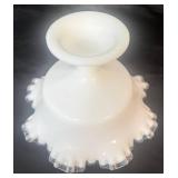 Fenton Silver Crest Milk Glass Ruffled Pedestal Bowl